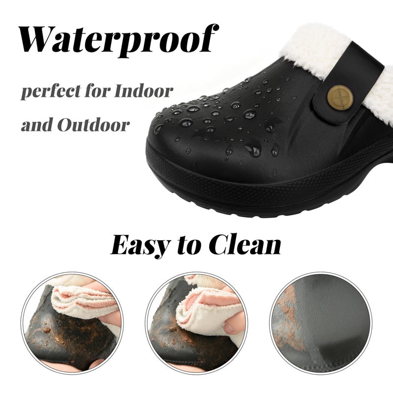 ChayChax Women and Men Fur Lined Clogs Memory Foam Warm Fuzzy Slippers Winter Waterproof Indoor Outdoor Slipper, Black, 7.5-8.5 Women/6.5-7 Men - Image 3